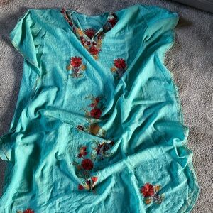 Turquoise Floral Embroidered kaftan